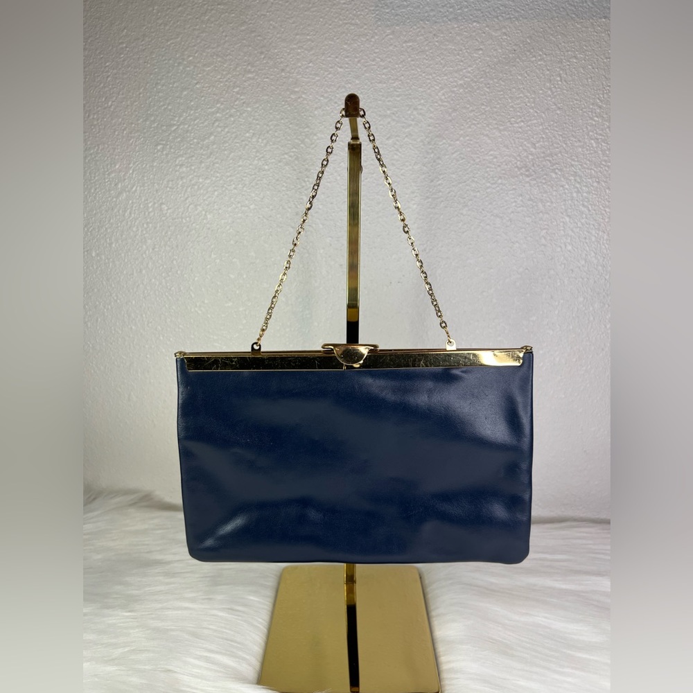 Vintage Etra Genuine Leather Dark Blue Clutch or shoulder bag